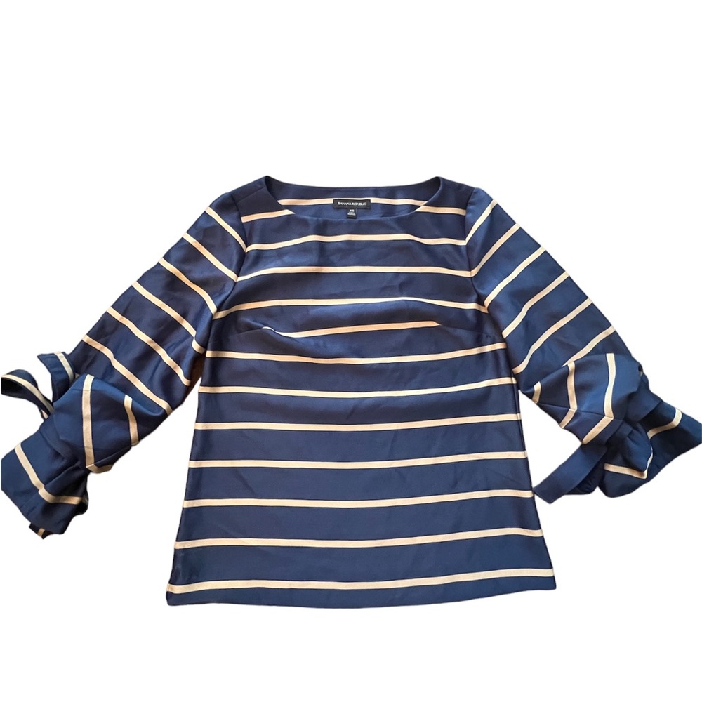 Banana Republic, Size XS, blue and gold striped blouse